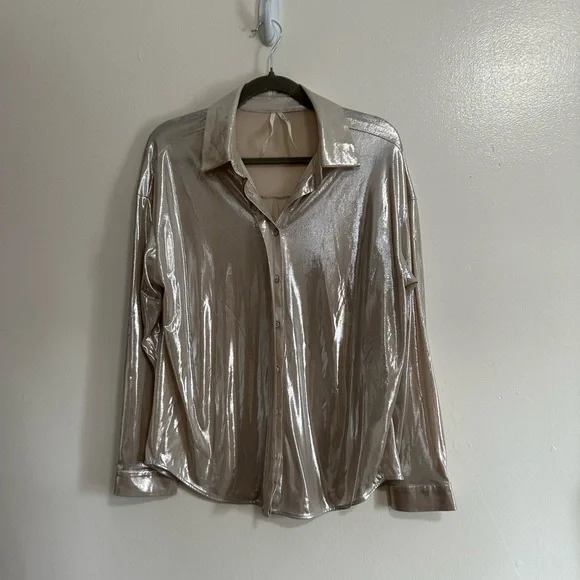 Anthropologie The Gillian Liquid Shine Button Down Shirt, Size XL - Picture 2 of 9